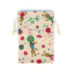 Кролик Прямоугольник мешковина упаковочных мешочков шнурок сумка, на Рождество, свадьба и упаковка поделки, кролик, 14x10 см