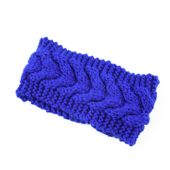 Blue Polyacrylonitrile Fiber Yarn Warmer Headbands, Soft Stretch Thick Cable Knit Head Wrap for Women, Blue, 210x110mm