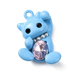 Легкий Лосось Подвески из сплава и страза, нести прелести, с ABS имитации жемчуга, стойки покрытие, платина, светлый померанцевый, 25x16.5x7 мм, отверстие : 1.6 мм