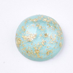 Pale Turquoise Glitter Translucent Resin Cabochons, with Gold Foil inside, Half Round/Dome, Pale Turquoise, 12x5mm