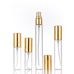 Gold Empty Portable Glass Spray Bottles, Fine Mist Atomizer, with PP Plastic Dust Cap, Refillable Bottle, Gold, 1.7x9.6cm, Capacity: 10ml(0.34fl. oz)