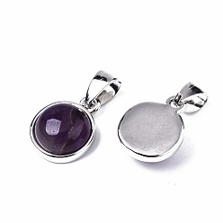 Amethyst Natural Amethyst Pendants, with Platinum Tone Brass Settings and Platinum Tone Iron Snap on Bails, Half Round/Dome, 15.5x12x6mm, Hole: 5x7mm