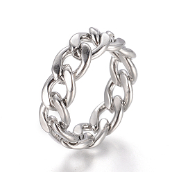 Stainless Steel Color Unisex 304 Stainless Steel Rings, Curb Chains Finger Rings, Unwelded, Wide Band Rings, Stainless Steel Color, Size 9, 19mm, 7mm
