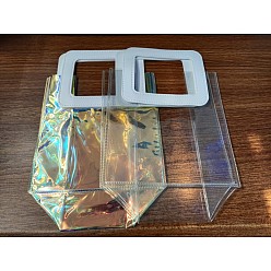White 2 Colors PVC Laser Transparent Bag, Tote Bag, with PU Leather Handles, for Gift or Present Packaging, Rectangle, White, Finished Product: 25.5x18x10cm, 1pc/color, 2pcs/set