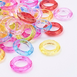 Mixed Color Transparent Acrylic Beads, Faceted, Donut, Mixed Color, about 19.5mm in diameter, 4.5mm thick, hole: 12mm, about 740pcs/500g
