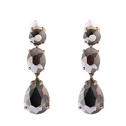 grey Sparkling Waterdrop Shaped Colorful Rhinestone Earrings for Women - Fashionable and Unique