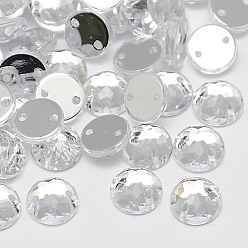 Clear Sew on Rhinestone, Taiwan Acrylic Rhinestone, Two Holes, Garments Accessories, Faceted, Half Round/Dome, Clear, 12x4mm, Hole: 1mm