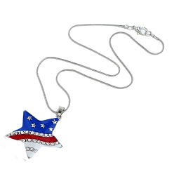 Colorful Independence Day National Flag Enamel Star Pendant Necklace with Rhinstone, Alloy Jewelry for Women, Colorful, Pendant: 32x30mm