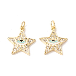 Белый Латунные микропаве прозрачные подвески с фианитом, с прыжковыми кольцами и эмалью, без кадмия и без свинца, реальный 18 k позолоченный, долговечный, звезды с глаз, белые, 17.5x16x2 мм, отверстие : 3 мм