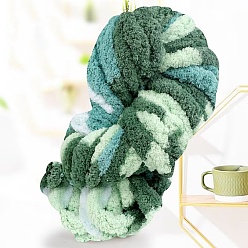 Teal Segment Dyed Arm Knitting Yarn, Super Softee Thick Fluffy Jumbo Chenille Polyester Yarn, for Blanket Pillows Home Decoration Projects, Teal, 20mm, about 29.53 yards(27m)/skein