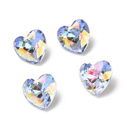 Светлый Сапфир AB Стеклянные кабошоны со стразами в стиле AB, задние и задние, сердце, легкий сапфир ab, 8x8x4 мм