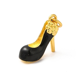 Black Rack Plating Alloy Enamel Pendants with Jump Ring, High-Heeled Shoes Charms, Matte Gold Color, Black, 16x14.5x6mm, Jump Ring: 6x1mm, 4mm Inner Diameter