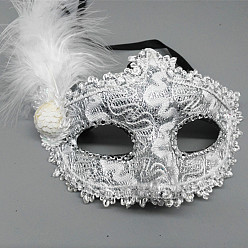 Blanc Mascarade de plumes masques, masque de broderie scintillant, pour les accessoires de costumes de fête, blanc, 250x200mm