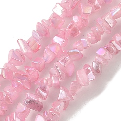 Pink Spray Painted Glass Beads Strands, Chip, Pink, 2.5~6.5x3~10x4~12.5mm, Hole: 1mm, 33.86''(86cm)