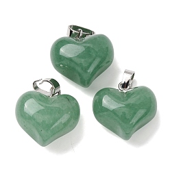 Зеленый Авантюрин Естественный зеленый авантюрин подвески, подвески-сердечки с латунными застежками на порожках, платина, 17x17.5x11 мм, отверстие : 6.5x4 мм