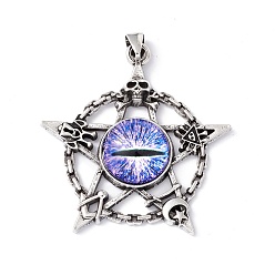 Lilac Glass Pendants, with Antique Silver Plated Alloy Findings, Star with Evil Eye, Lilac, 47x44x9mm, Hole: 7x4mm
