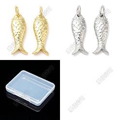 Platine & Or 12 pcs 2 couleurs rack placage pendentifs en laiton, charmes de poissons, plaqué longue durée, sans cadmium et sans plomb, avec des anneaux de saut, platine et d'or, 17.5x7x3mm, Trou: 3mm, 6 pcs / couleur