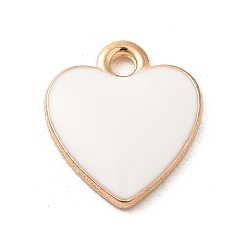 White Alloy Enamel Charms, Light Gold, Heart Charm, White, 12.5x11x1.6mm, Hole: 1.2mm