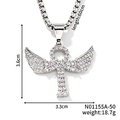 Платина Элегантный латунный хрустальный крест с подвеской в виде крылатого креста, ожерелье из цепочки, платина, 23.62 дюйм (60 см)
