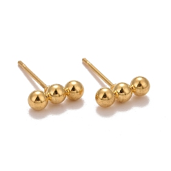 Golden 201 Stainless Steel Beaded Horizontal Bar Stud Earrings with 316 Stainless Steel Pin for Women, Golden, 9x3mm, Pin: 0.6mm