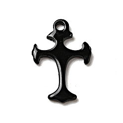 Black Spray Painted 201 Stainless Steel Charms, Cross Charms, Black, 14x9.5x1mm, Hole: 1.2mm