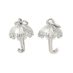 Платина Латунные микропаве прозрачные подвески с фианитом, зонтик прелести, долговечный, без кадмия и без свинца, стойки покрытие, с целью перехода в кольце, платина, 11.5x8 мм, отверстие : 3.6 мм