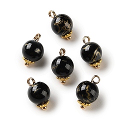 Черный Сплав со стеклянными подвесками, круглые подвески, волочильных стиле, золотые, чёрные, 16.5x10.5 мм, отверстие : 2.5 мм