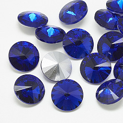 Sapphire Pointed Back Glass Rhinestone Cabochons, Rivoli Rhinestone, Back Plated, Faceted, Cone, Sapphire, 14x7mm