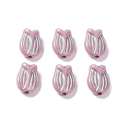Flamingo Plating Opaque Acrylic Beads, Metal Enlaced, Tulip, Flamingo, 16x11.5x7mm, Hole: 2mm, about 670pcs/500g