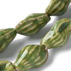 Темно-оливково-зеленый Фарфоровые бусины ручной работы серии «Океан», раковина, темно-оливковый зеленый, 21.5~22x14~14.5x11~11.5 мм, отверстие : 2 мм, около 18 шт / нитка, 14.06'''~14.17'' (35.7~36 см)