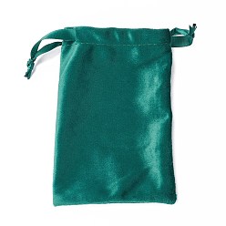 Teal Velvet Jewelry Drawstring Bags, with Satin Ribbon, Rectangle, Teal, 15x10x0.3cm