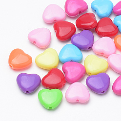 Mixed Color Acrylic Beads, Heart, Mixed Color, 10x11x4mm, Hole: 1.5mm, about 1600pcs/500g