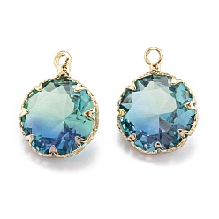 Colorful Two Tone Transparent Glass Pendants, with Golden Plated Brass Settings, Faceted, Diamond, Colorful, 16.5x12.5x6.5mm, Hole: 1.8mm
