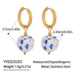 Круглые Керамические серьги-кольца из нержавеющей стали, реальный 18 k позолоченный, круглые, 37x13.5 мм