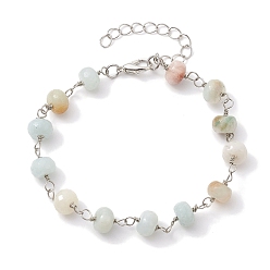 Amazonite Bracelets à maillons en perles rondelles d'amazonite naturelle pour femmes, 7-7/8 pouce (20 cm)