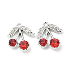 Платина Подвески из сплава и страза, черри прелести, uv покрытие, платина, 20x17.5x5.5 мм, отверстие : 1.6 мм