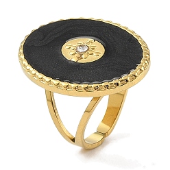 Настоящее золото 18K Ионное покрытие (ip) 304 эмалированные открытые манжеты из нержавеющей стали для женщин, со стразами, овальные, реальный 18 k позолоченный, внутренний диаметр: регулируемый