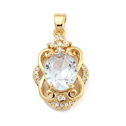Clear Brass Micro Pave Clear Cubic Zirconia Pendants, with Glass, Flower, Clear, 22x14x7mm, Hole: 4x2.5mm