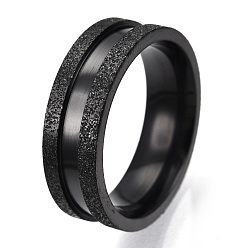 Черный 201 рифленое кольцо из нержавеющей стали для женщин, электрофорез черный, внутренний диаметр: 16 мм, широк: 6 мм
