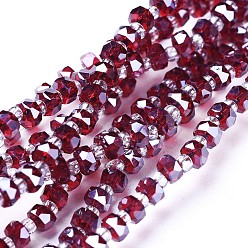 Dark Red Glass Beads Strands, Faceted, Rondelle, Dark Red, 4x2.5mm, Hole: 0.8mm, about 150pcs/strand, 23.6 inch(60cm)