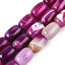 Средний Фиолетово-красный Природный агат бисер нитей, окрашенные, баррель, средне фиолетовый красный, 13~15x9.5~11 мм, отверстие : 1 мм, около 28 шт / нитка, 14.96~15.35 дюйм (38~39 см)