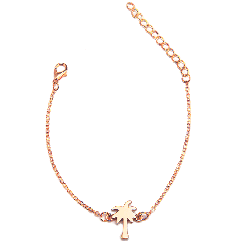 03 Rose Gold 1256 Minimalist Coconut Tree Bracelet - Fashionable Nature Plant Wristband for Men and Women