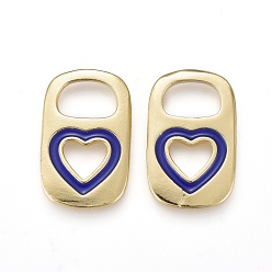 Marine Blue Brass Enamel Pendants, Real 18K Gold Plated, Long-Lasting Plated, Lock with Heart, Marine Blue, 16.5x10.5x1.7~1.9mm, Hole: 4.5x6.5mm