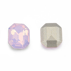 Light Rose K9 Glass Rhinestone Cabochons, Pointed Back & Back Plated, Faceted, Rectangle Octagon, Light Rose, 10x8x4mm