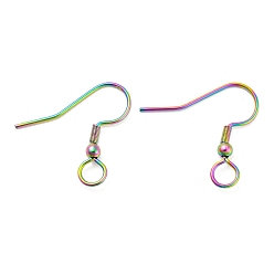 Rainbow Color 304 Stainless Steel Earring Hooks, French Hooks with Coil and Ball, Rainbow Color, 21 Gauge, 22x23x3mm, Hole: 4mm, Pin: 0.7mm