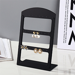 Black 3-Tier Plastic Slant Back Earrings Display Stands, Arch Shaped Jewelry Organizer Holder for Earrings Storage, Black, 19x12.2cm