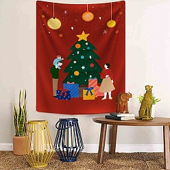 FireBrick Christmas Theme Christmas Tree Pattern Polyester Wall Hanging Tapestry, for Bedroom Living Room Decoration, Rectangle, FireBrick, 950x730mm