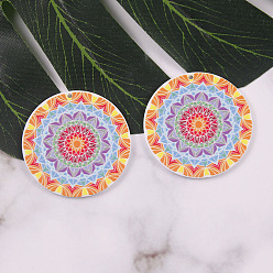 Colorful Printed Acrylic Pendants, Flat Round with Mandala Pattern Charm, Colorful, 38mm
