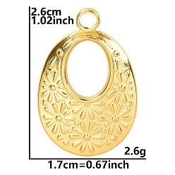Golden Stainless Steel Pendants, Oval with Flower Charm, Golden, 26x17mm