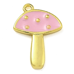 Pink Подвески из латуни с эмалью в стойку, долговечный, без свинца и без кадмия, реальный 18 k позолоченный, грибное очарование, розовые, 15.5x11x2 мм, отверстие : 1 мм